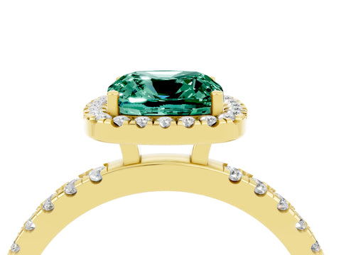 Yellow gold Cushion Cut Halo Diamond Pave Band with Prong Setting_4
