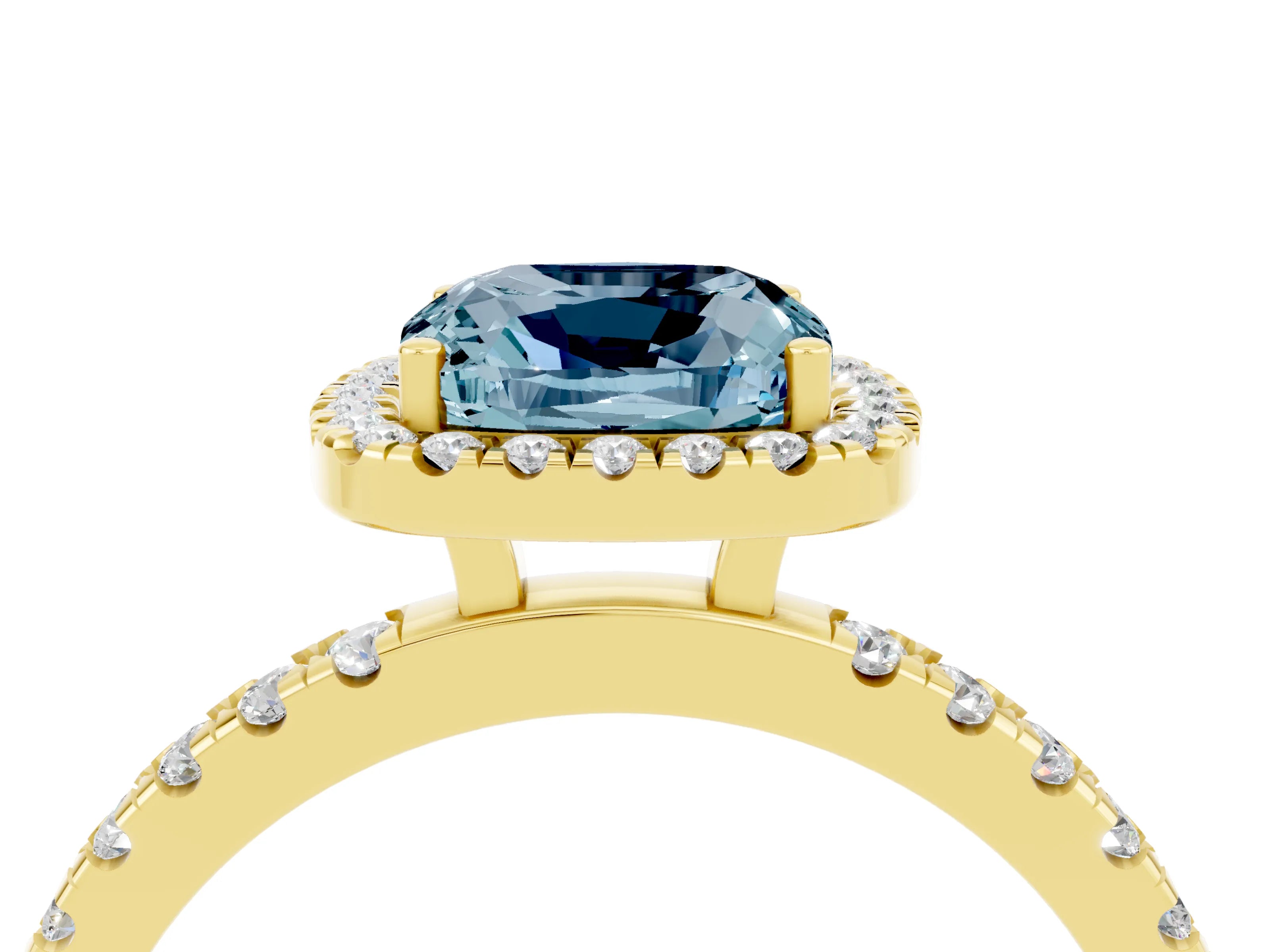 Yellow gold Cushion Cut Halo Diamond Pave Band with Prong Setting_4