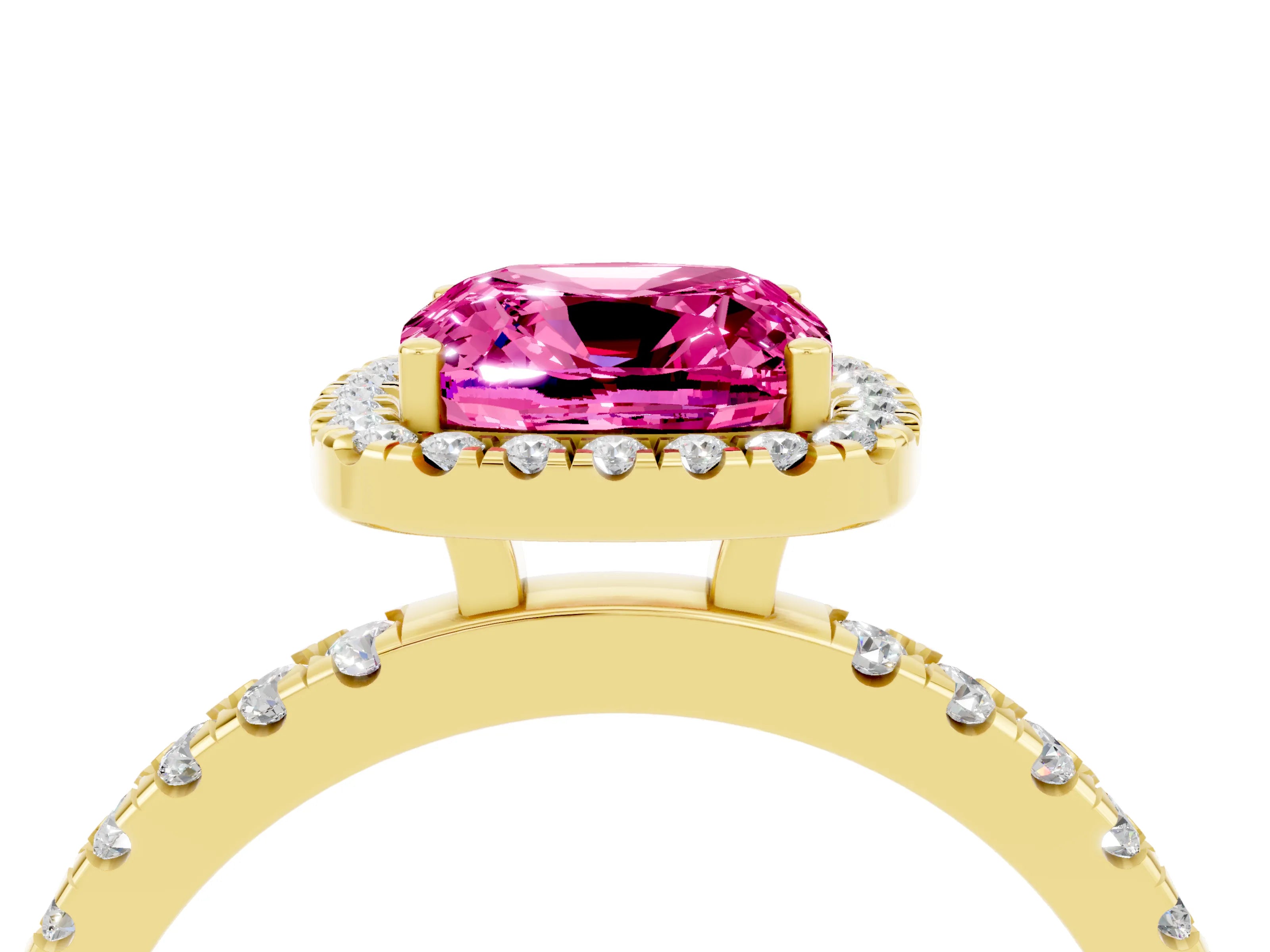 Yellow gold Cushion Cut Halo Diamond Pave Band with Prong Setting_4