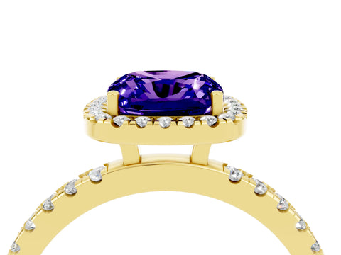 Yellow gold Cushion Cut Halo Diamond Pave Band with Prong Setting_4