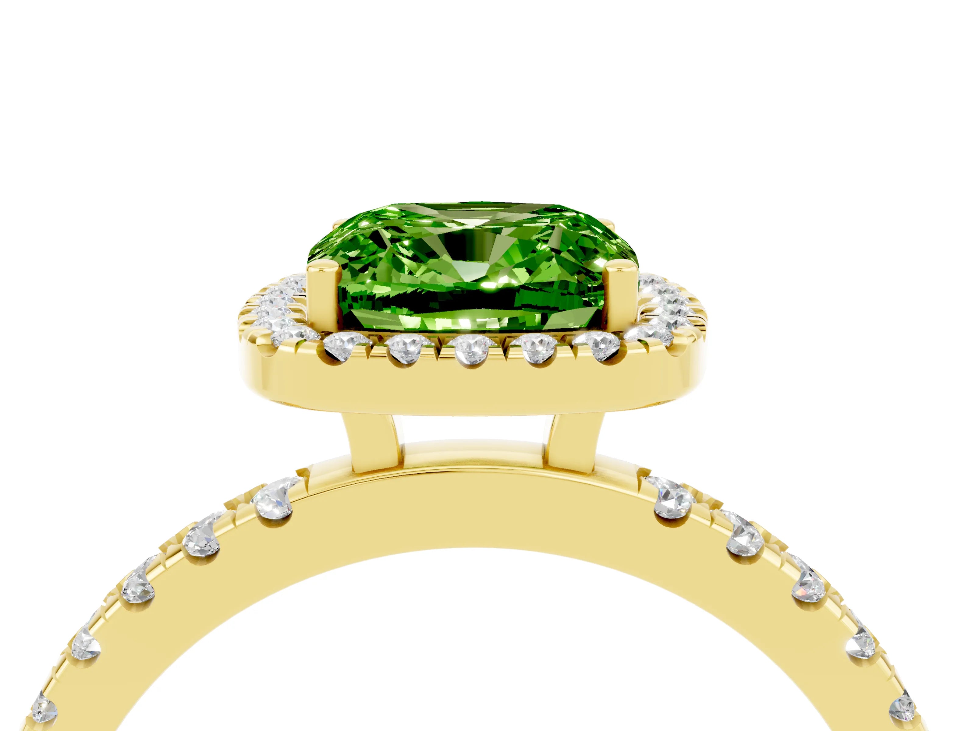 Yellow gold Cushion Cut Halo Diamond Pave Band with Prong Setting_4