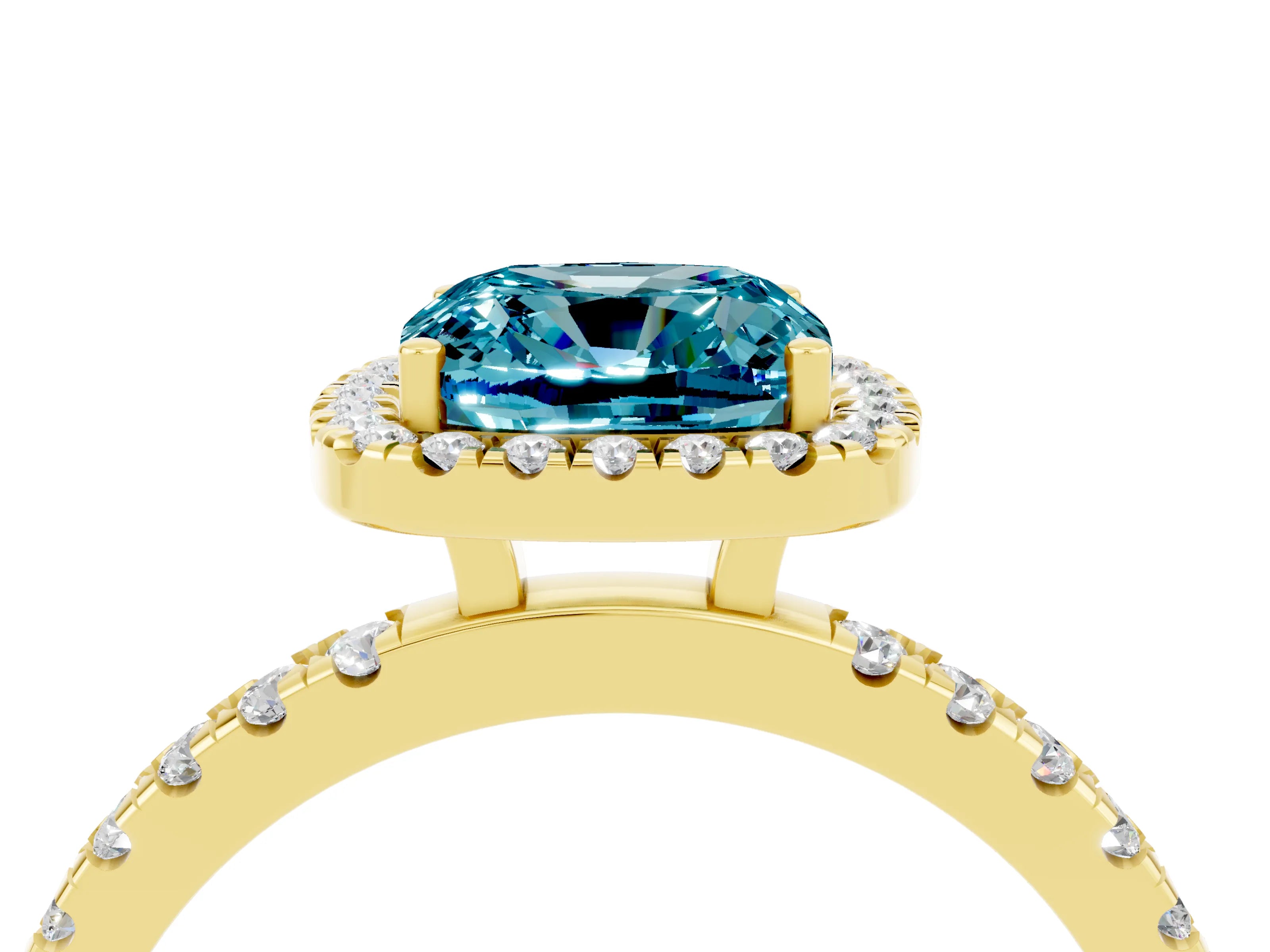 Yellow gold Cushion Cut Halo Diamond Pave Band with Prong Setting_4