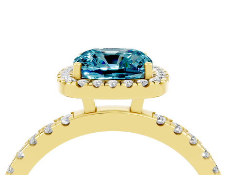 Yellow gold Cushion Cut Halo Diamond Pave Band with Prong Setting_4