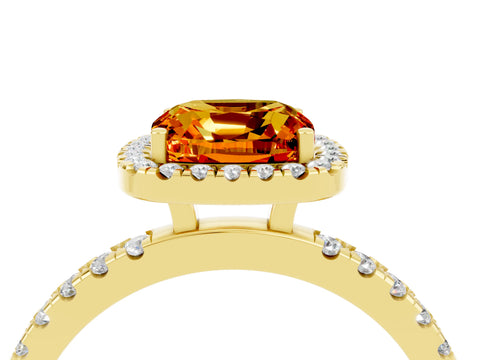 Yellow gold Cushion Cut Halo Diamond Pave Band with Prong Setting_4