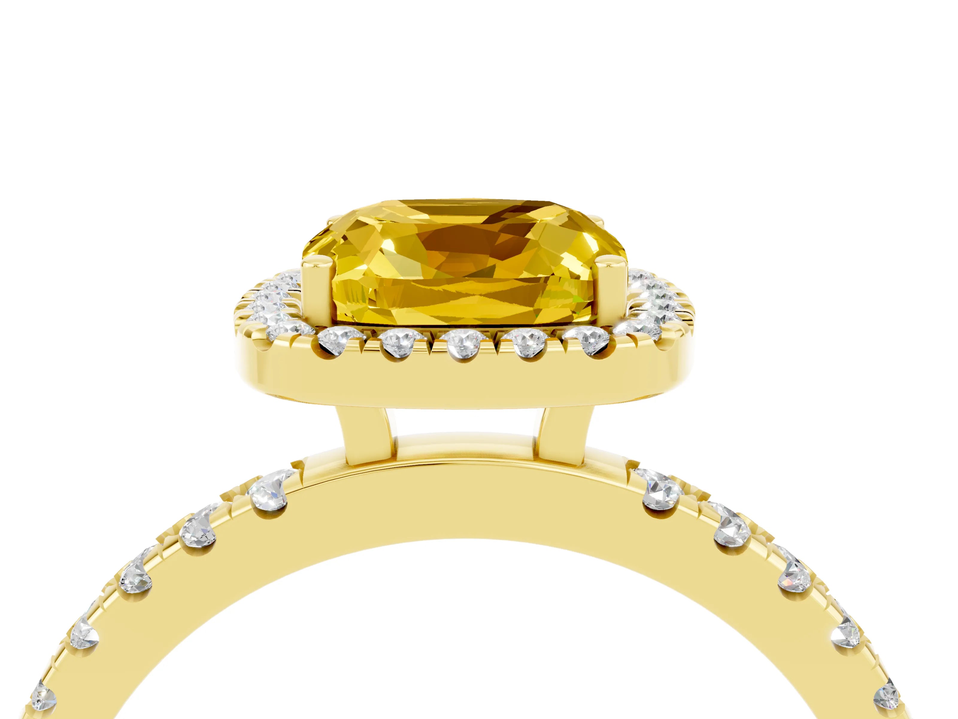 Yellow gold Cushion Cut Halo Diamond Pave Band with Prong Setting_4