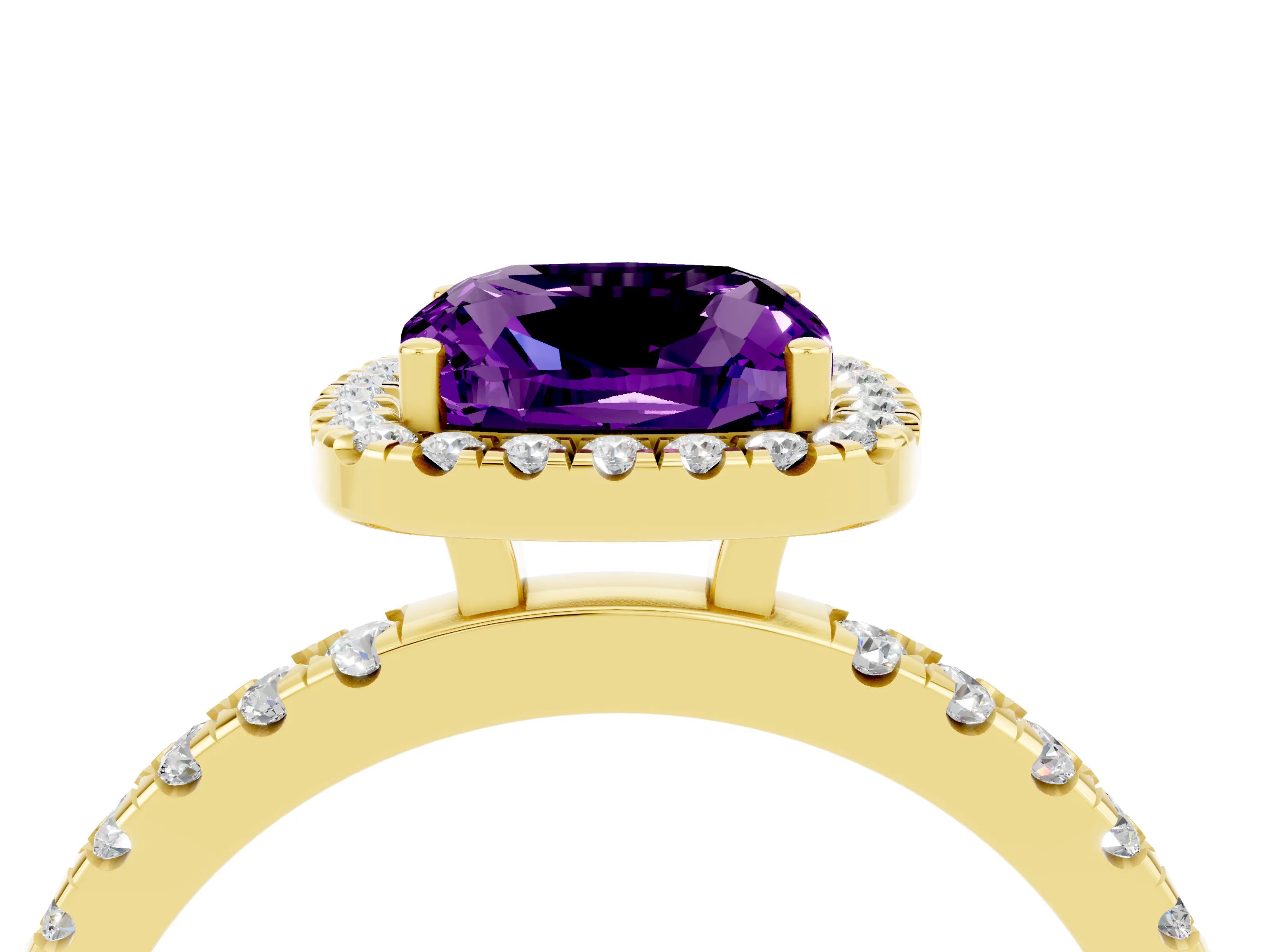 Yellow gold Cushion Cut Halo Diamond Pave Band with Prong Setting_4