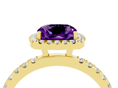 Yellow gold Cushion Cut Halo Diamond Pave Band with Prong Setting_4