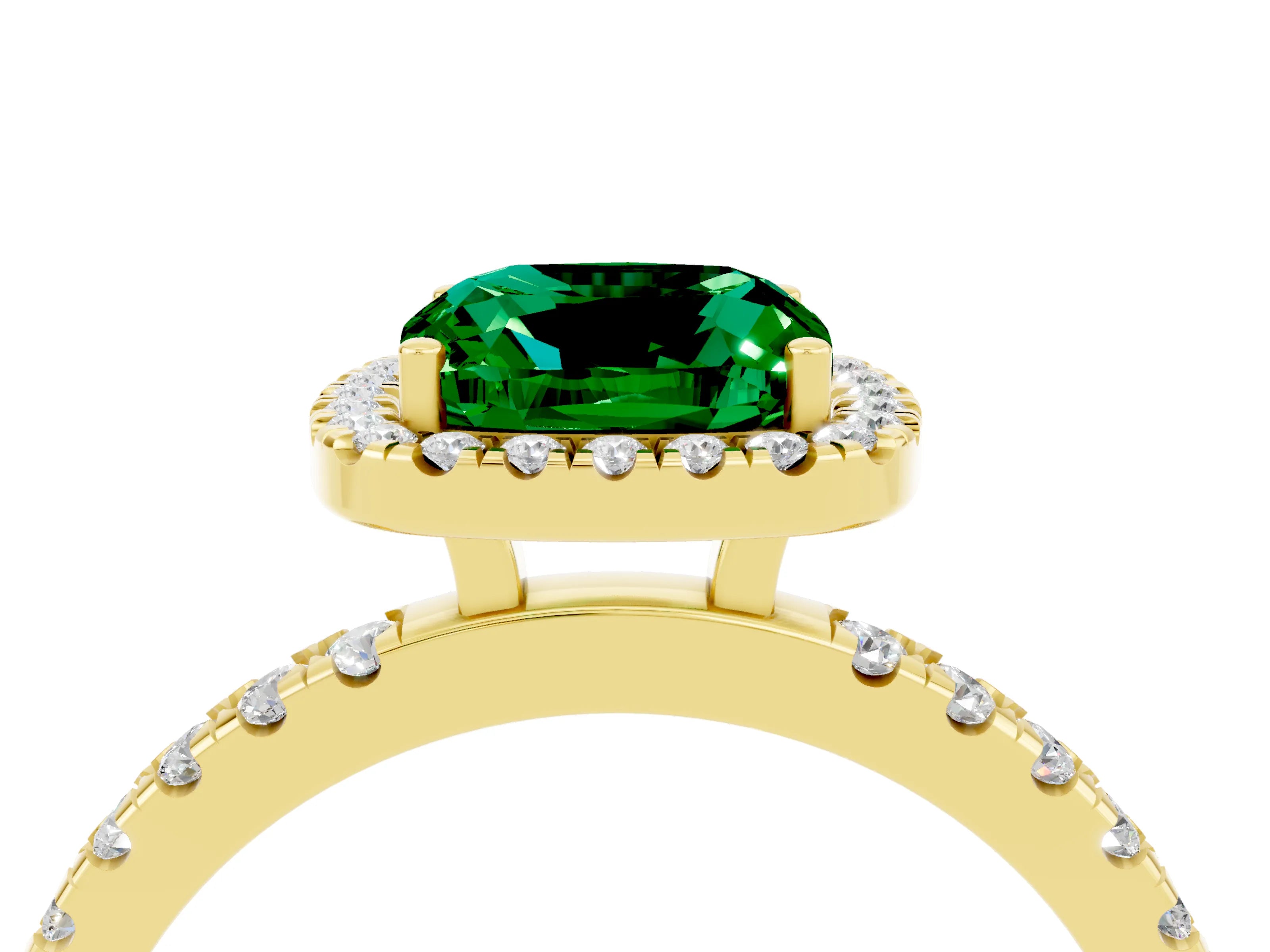 Yellow gold Cushion Cut Halo Diamond Pave Band with Prong Setting_4