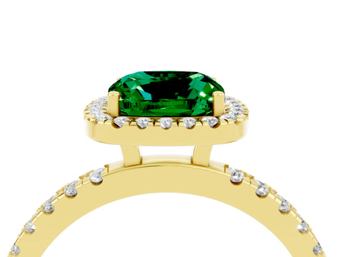 Yellow gold Cushion Cut Halo Diamond Pave Band with Prong Setting_4