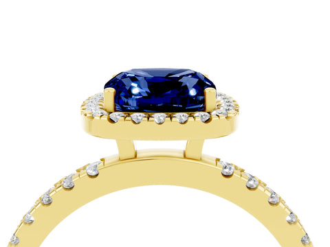 Yellow gold Cushion Cut Halo Diamond Pave Band with Prong Setting_4