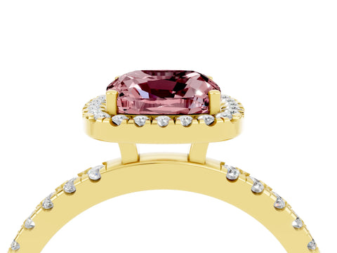 Yellow gold Cushion Cut Halo Diamond Pave Band with Prong Setting_4
