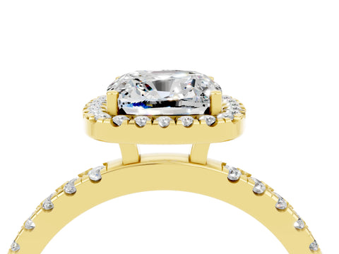 Yellow gold Cushion Cut Halo Diamond Pave Band with Prong Setting_4