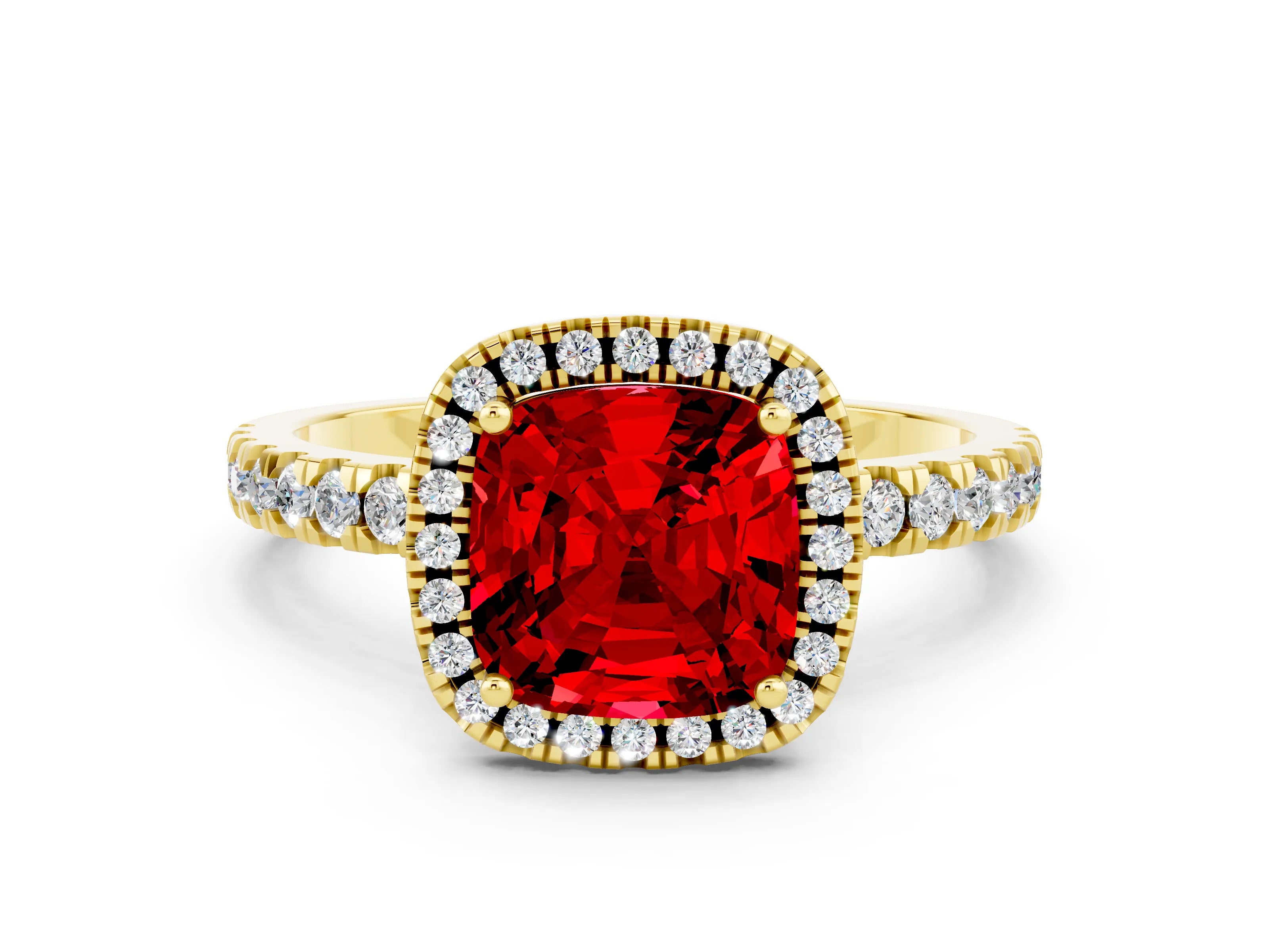 Yellow gold Cushion Cut Halo Diamond Pave Band with Prong Setting
