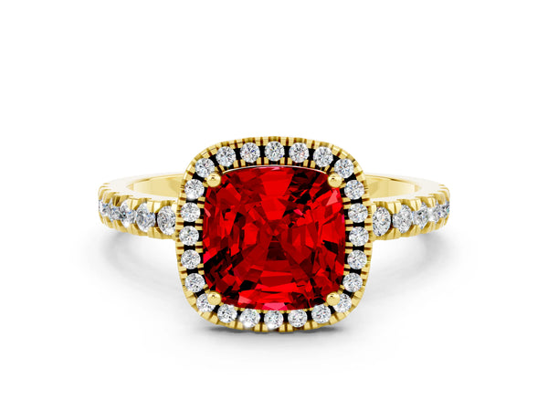 Yellow gold Cushion Cut Halo Diamond Pave Band with Prong Setting