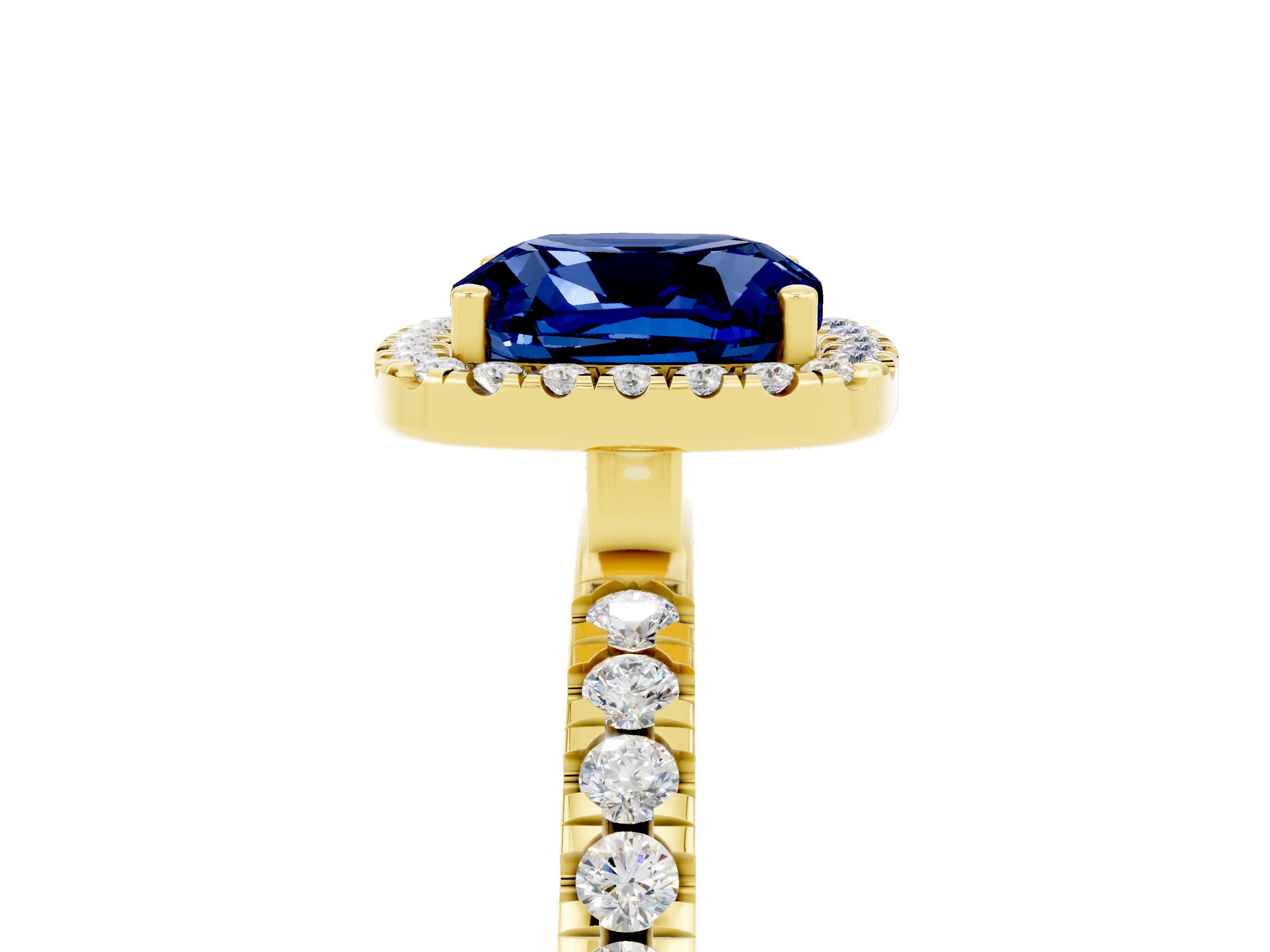 Yellow gold Cushion Cut Halo Diamond Pave Band with Prong Setting_5