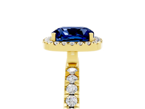 Yellow gold Cushion Cut Halo Diamond Pave Band with Prong Setting_5