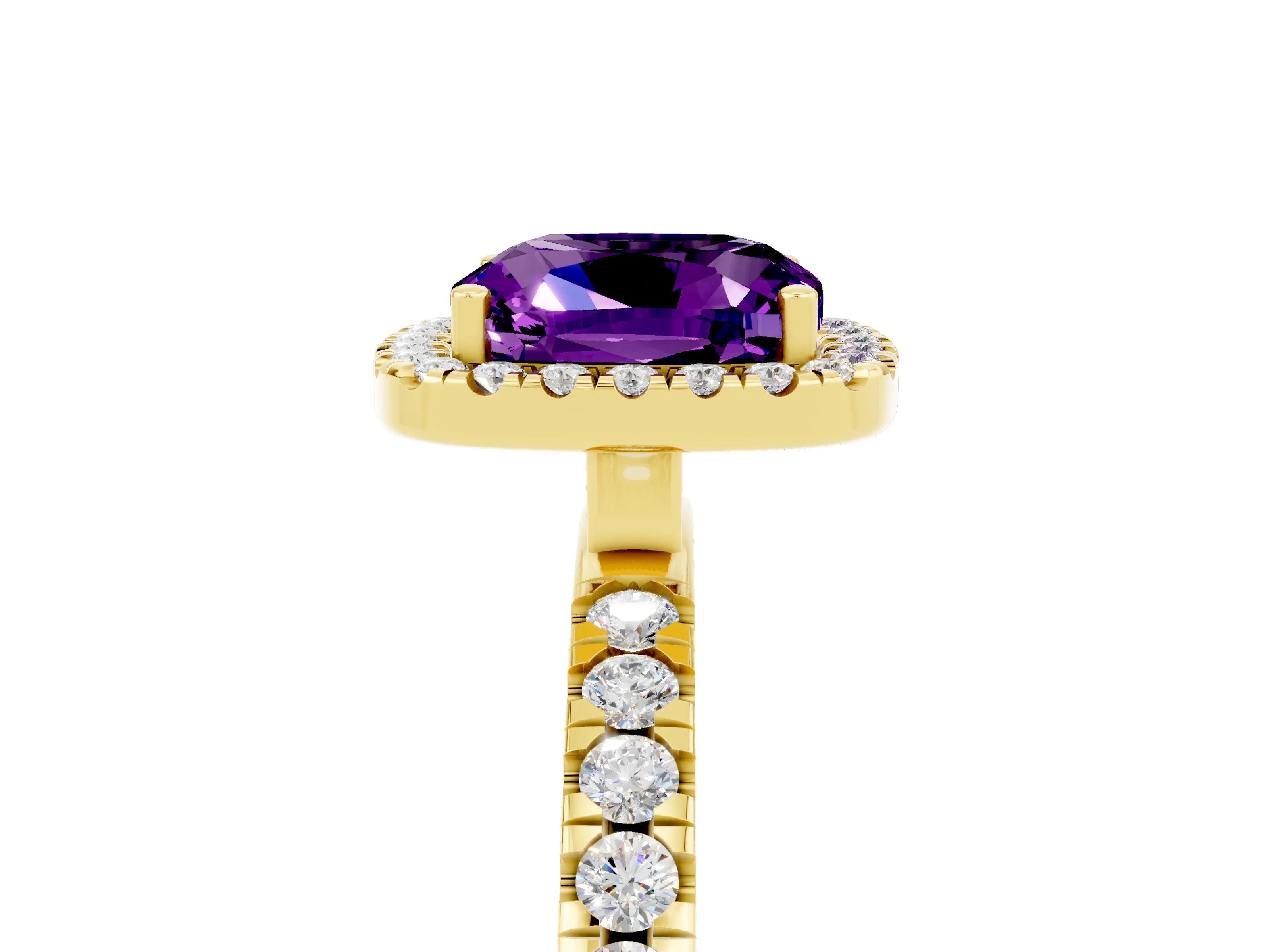 Yellow gold Cushion Cut Halo Diamond Pave Band with Prong Setting_5
