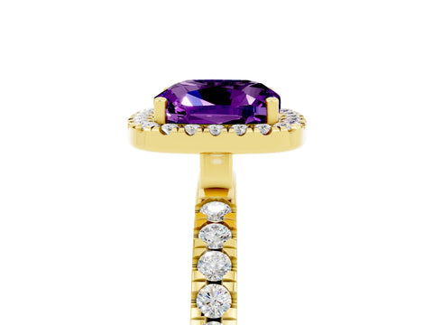 Yellow gold Cushion Cut Halo Diamond Pave Band with Prong Setting_5