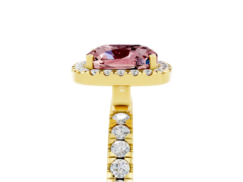 Yellow gold Cushion Cut Halo Diamond Pave Band with Prong Setting_5