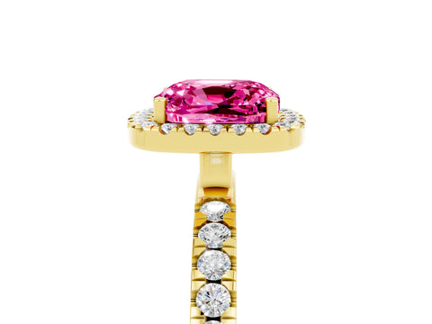 Yellow gold Cushion Cut Halo Diamond Pave Band with Prong Setting_5
