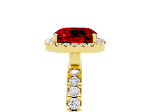 Yellow gold Cushion Cut Halo Diamond Pave Band with Prong Setting_5