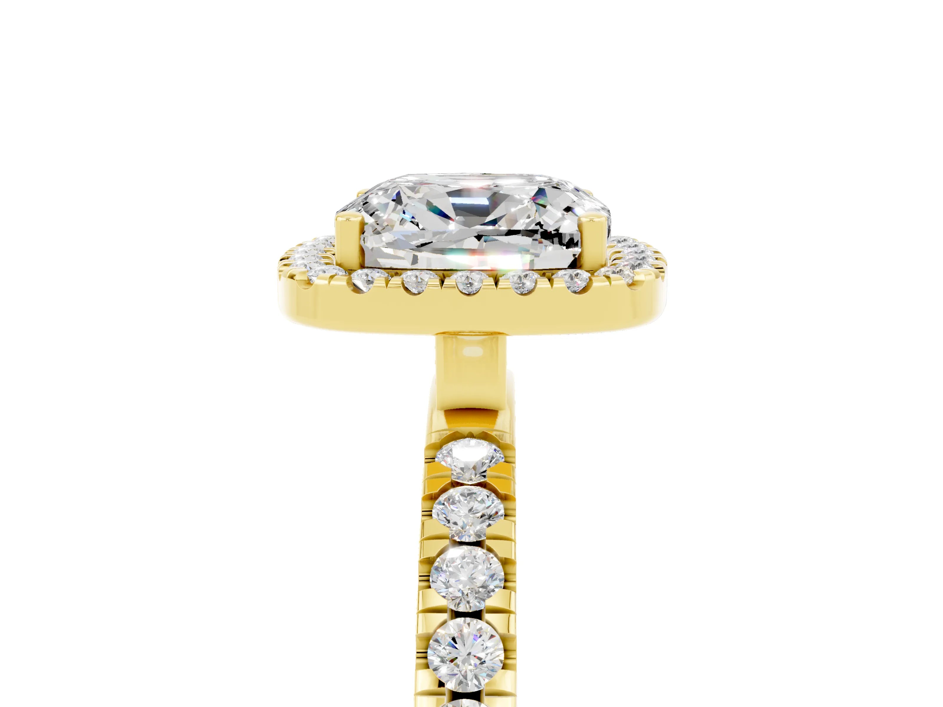 Yellow gold Cushion Cut Halo Diamond Pave Band with Prong Setting_5