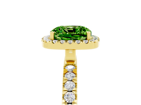 Yellow gold Cushion Cut Halo Diamond Pave Band with Prong Setting_5