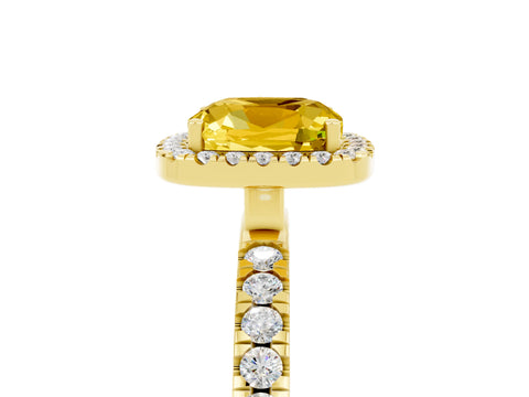 Yellow gold Cushion Cut Halo Diamond Pave Band with Prong Setting_5