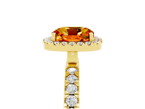 Yellow gold Cushion Cut Halo Diamond Pave Band with Prong Setting_5