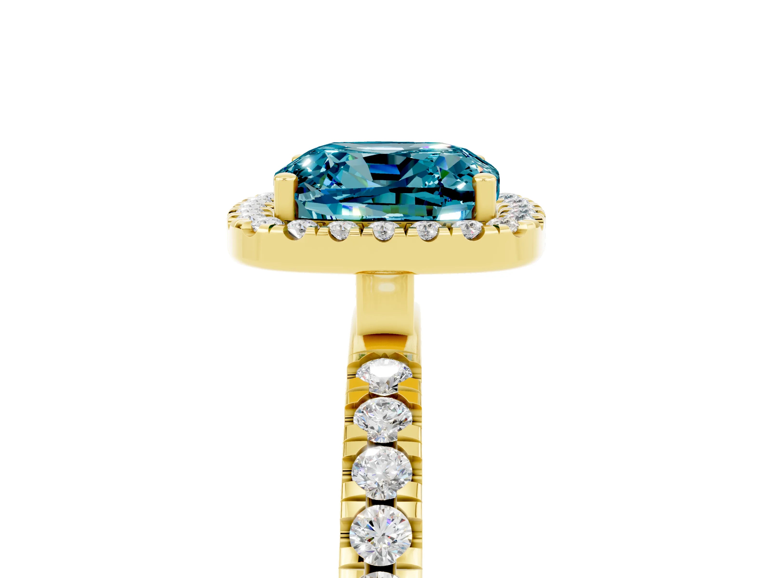 Yellow gold Cushion Cut Halo Diamond Pave Band with Prong Setting_5