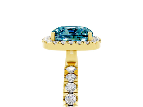 Yellow gold Cushion Cut Halo Diamond Pave Band with Prong Setting_5