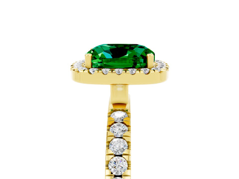 Yellow gold Cushion Cut Halo Diamond Pave Band with Prong Setting_5