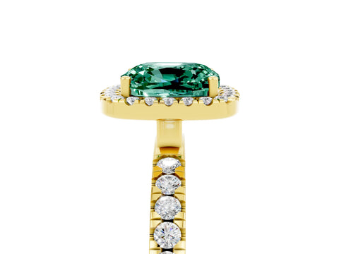 Yellow gold Cushion Cut Halo Diamond Pave Band with Prong Setting_5