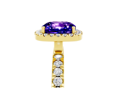 Yellow gold Cushion Cut Halo Diamond Pave Band with Prong Setting_5