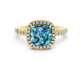 Yellow gold Cushion Cut Halo Diamond Pave Band with Prong Setting
