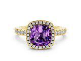 Yellow gold Cushion Cut Halo Diamond Pave Band with Prong Setting