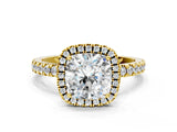 Yellow gold Cushion Cut Halo Diamond Pave Band with Prong Setting_8
