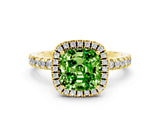 Yellow gold Cushion Cut Halo Diamond Pave Band with Prong Setting