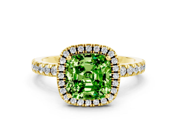 Yellow gold Cushion Cut Halo Diamond Pave Band with Prong Setting