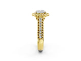 Yellow gold Cushion Cut Halo Diamond Ring with Beaded Split Shank and Four-Prong Setting_11