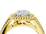 Yellow gold Cushion Cut Halo Diamond Ring with Beaded Split Shank and Four-Prong Setting_13