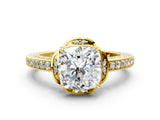 Yellow gold Cushion Cut Halo Diamond Ring with Channel Set Band and Four-Prong Setting_32