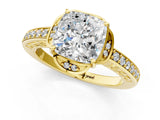 Yellow gold Cushion Cut Halo Diamond Ring with Channel Set Band and Four-Prong Setting_33