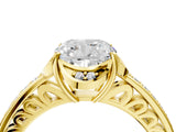 Yellow gold Cushion Cut Halo Diamond Ring with Channel Set Band and Four-Prong Setting_36