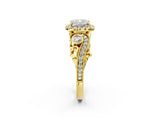 Yellow gold Cushion Cut Halo Diamond Ring with Milgrain and Bezel Accents on a Split Shank Band_17