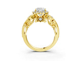 Yellow gold Cushion Cut Halo Diamond Ring with Milgrain and Bezel Accents on a Split Shank Band_18
