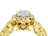 Yellow gold Cushion Cut Halo Diamond Ring with Milgrain and Bezel Accents on a Split Shank Band_19