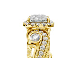 Yellow gold Cushion Cut Halo Diamond Ring with Milgrain and Bezel Accents on a Split Shank Band_20