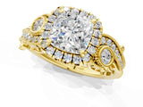 Yellow gold Cushion Cut Halo Diamond Ring with Milgrain and Bezel Accents on a Split Shank Band_28