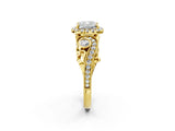 Yellow gold Cushion Cut Halo Diamond Ring with Milgrain and Bezel Accents on a Split Shank Band_29